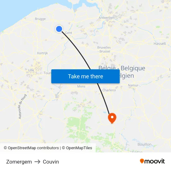 Zomergem to Couvin map