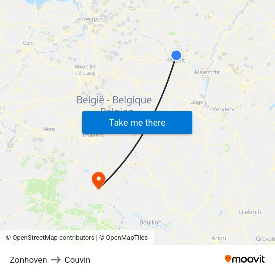 Zonhoven to Couvin map