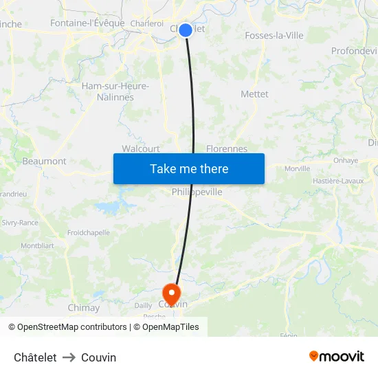 Châtelet to Couvin map