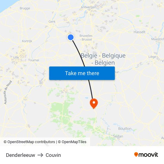Denderleeuw to Couvin map