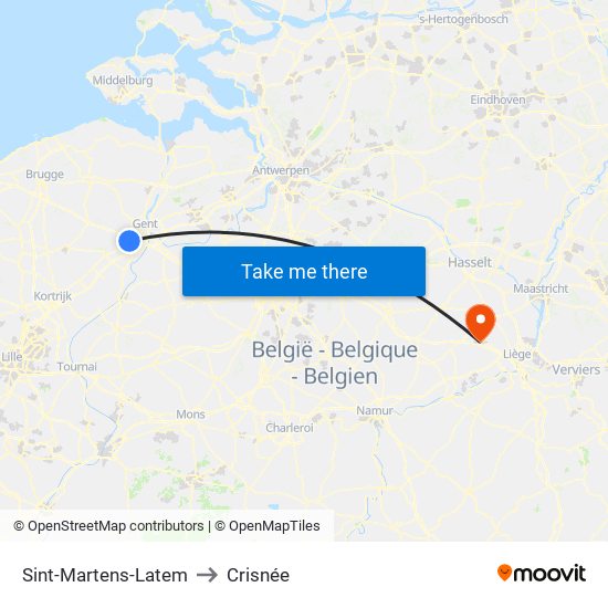 Sint-Martens-Latem to Crisnée map