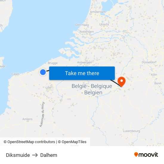 Diksmuide to Dalhem map