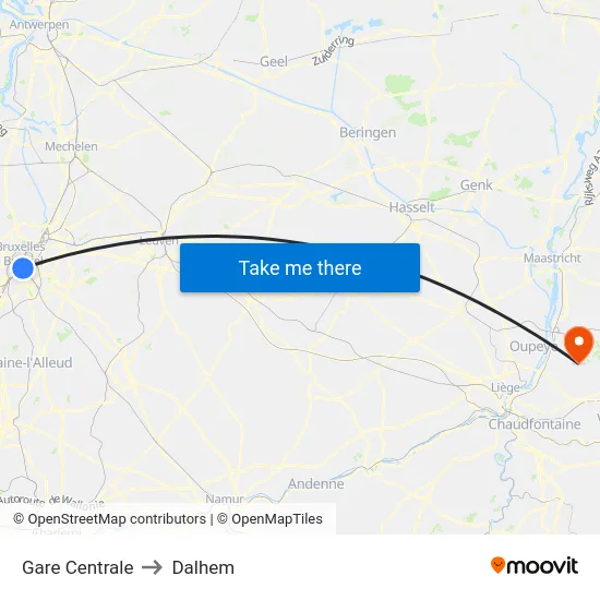 Gare Centrale to Dalhem map