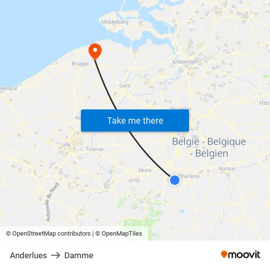Anderlues to Damme map