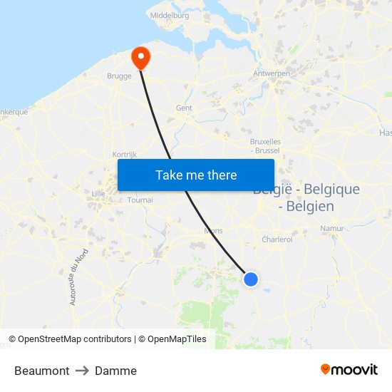 Beaumont to Damme map