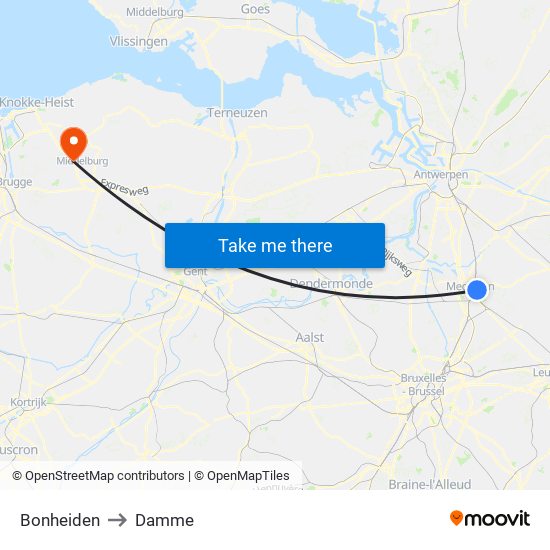 Bonheiden to Damme map