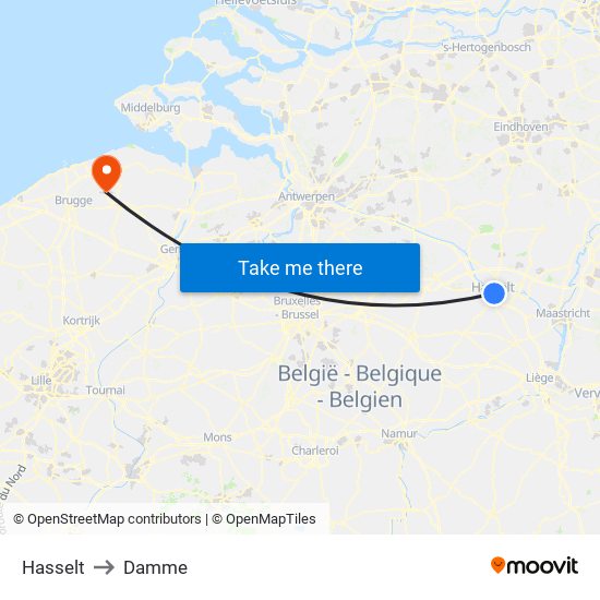 Hasselt to Damme map