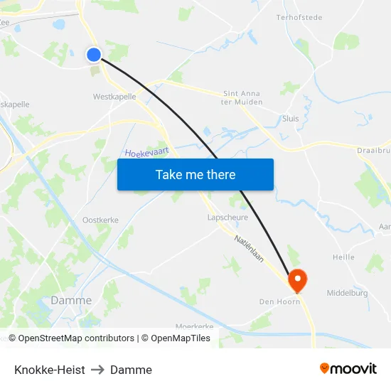 Knokke-Heist to Damme map