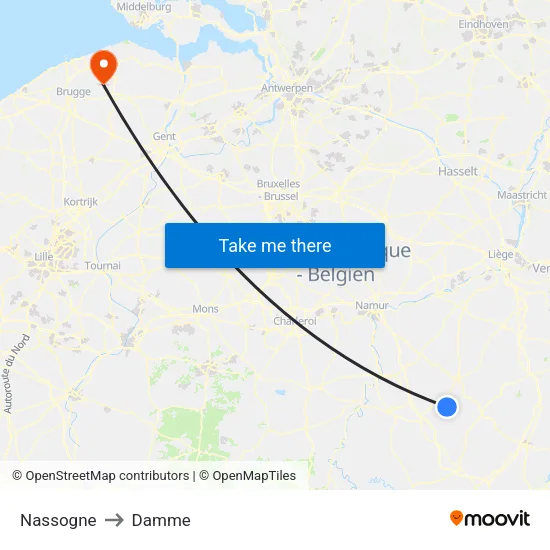 Nassogne to Damme map