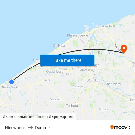 Nieuwpoort to Damme map