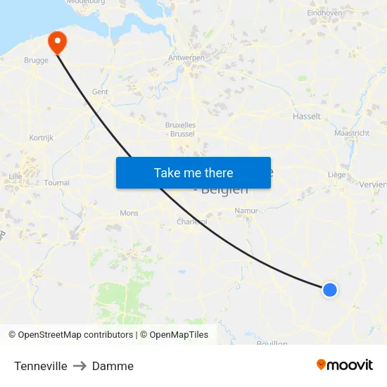 Tenneville to Damme map