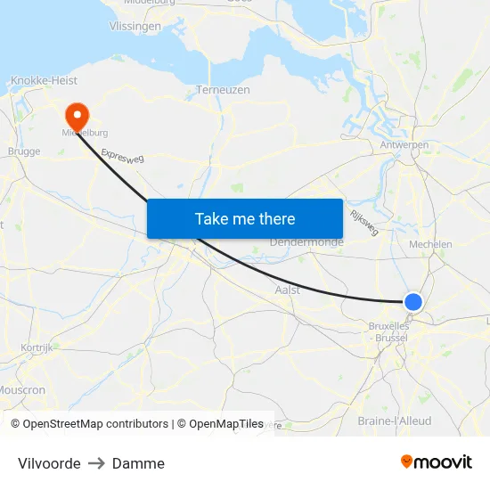 Vilvoorde to Damme map