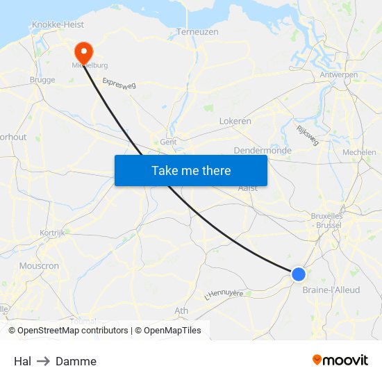 Hal to Damme map