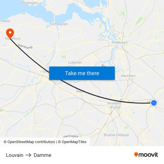 Louvain to Damme map