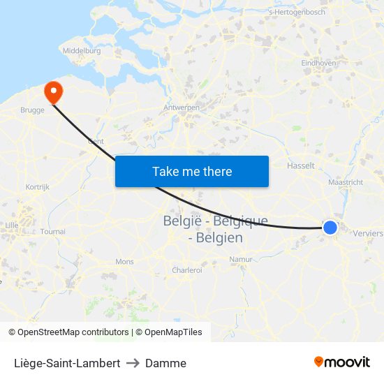 Liège-Saint-Lambert to Damme map