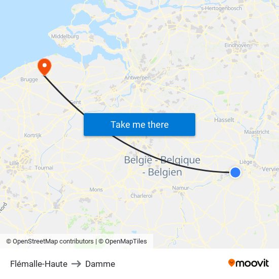 Flémalle-Haute to Damme map