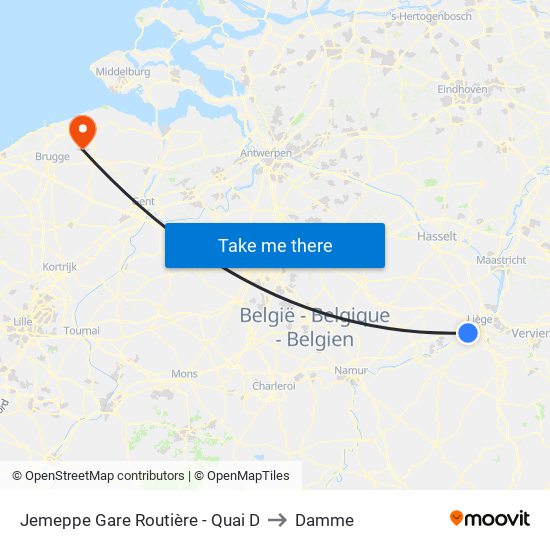 Jemeppe Gare Routière - Quai D to Damme map