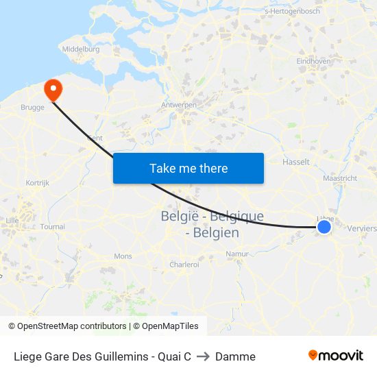 Liege Gare Des Guillemins - Quai C to Damme map