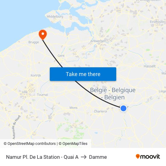 Namur Pl. De La Station - Quai A to Damme map