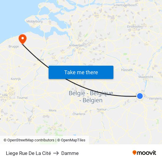 Liege Rue De La Cité to Damme map