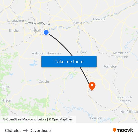 Châtelet to Daverdisse map