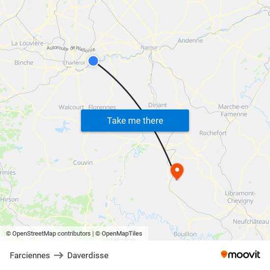 Farciennes to Daverdisse map
