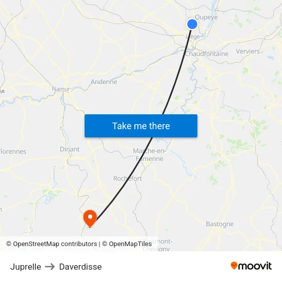 Juprelle to Daverdisse map