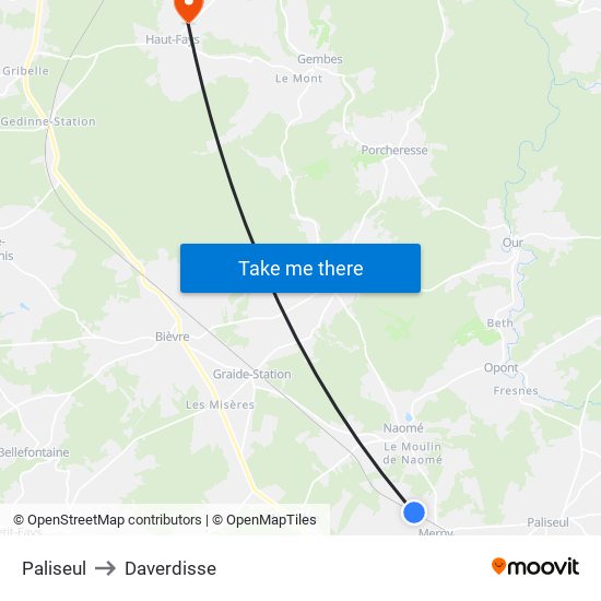 Paliseul to Daverdisse map