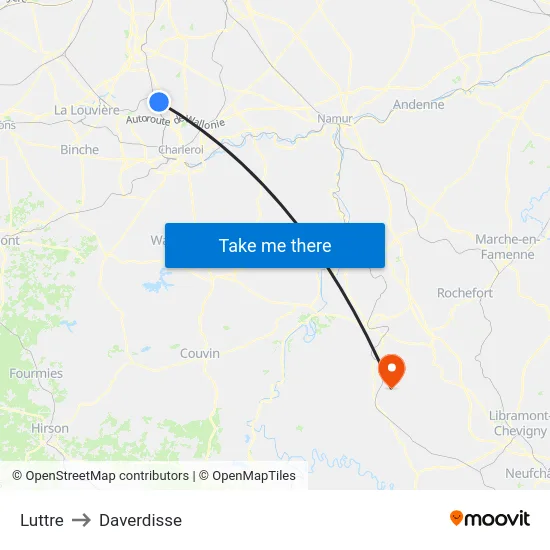 Luttre to Daverdisse map