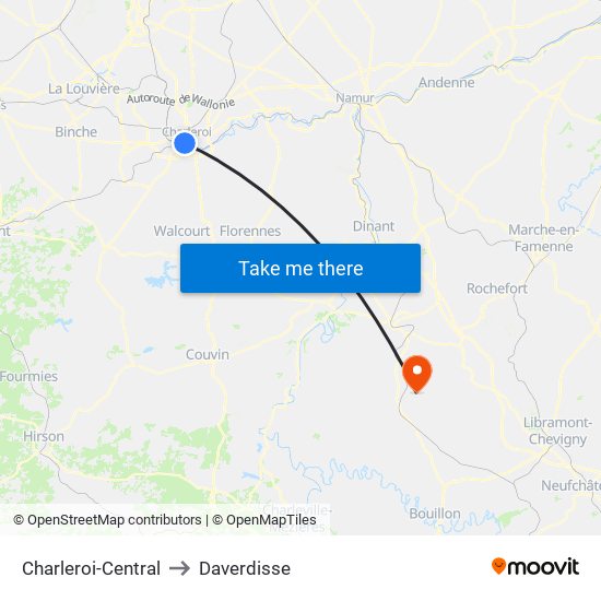 Charleroi-Central to Daverdisse map