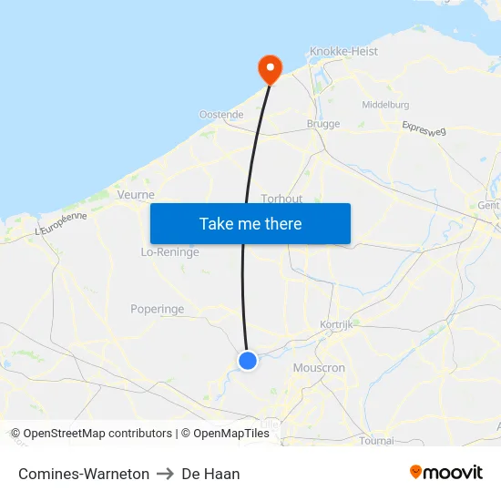 Comines-Warneton to De Haan map