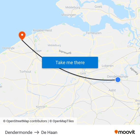 Dendermonde to De Haan map