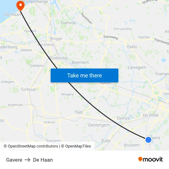 Gavere to De Haan map