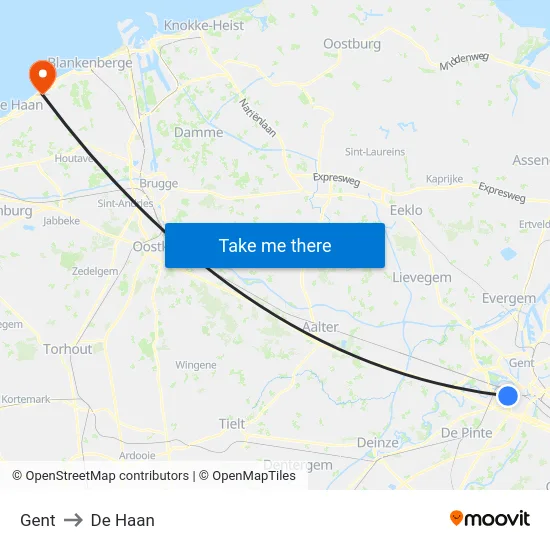 Gent to De Haan map