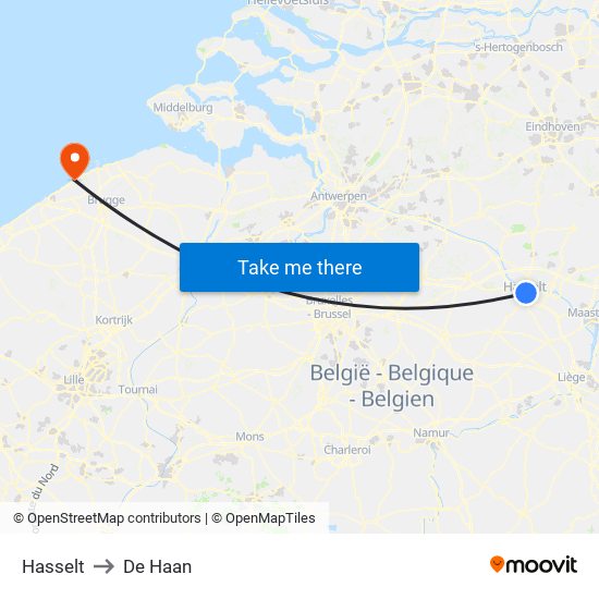 Hasselt to De Haan map