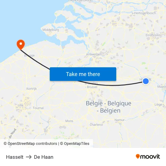 Hasselt to De Haan map