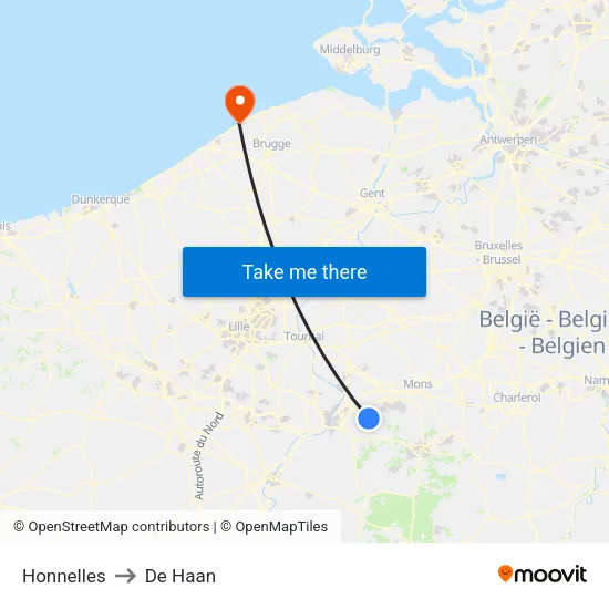 Honnelles to De Haan map