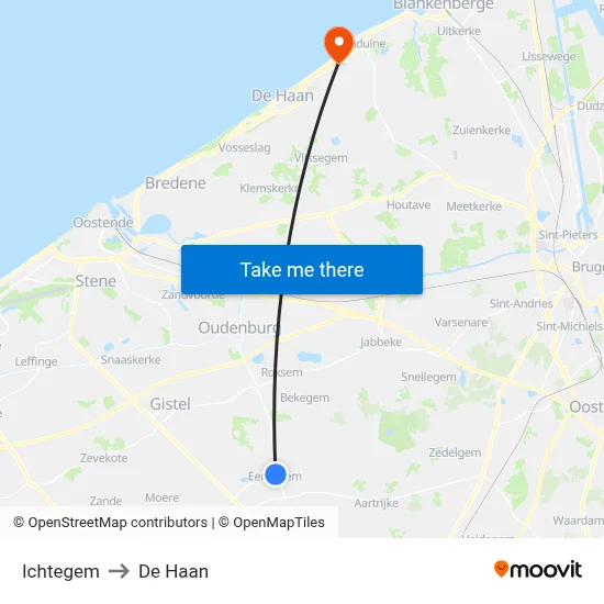 Ichtegem to De Haan map