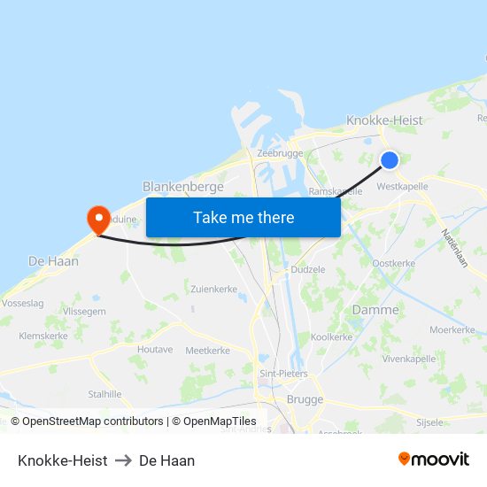 Knokke-Heist to De Haan map