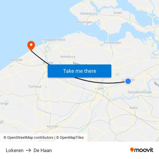 Lokeren to De Haan map