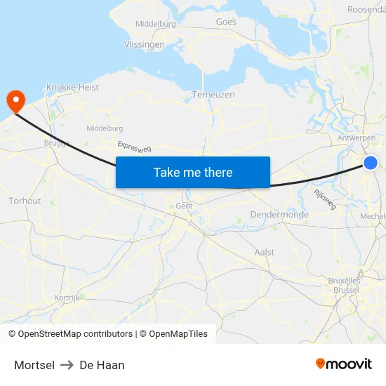 Mortsel to De Haan map