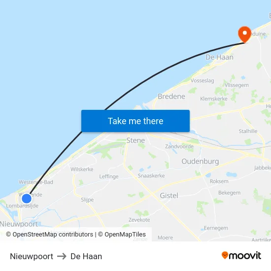 Nieuwpoort to De Haan map