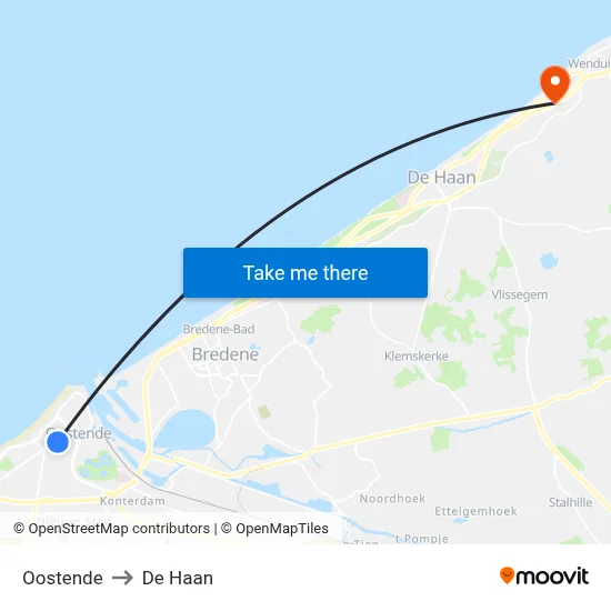 Oostende to De Haan map