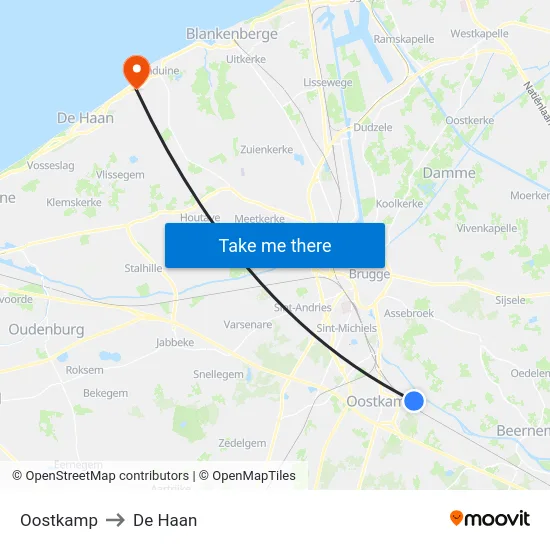 Oostkamp to De Haan map