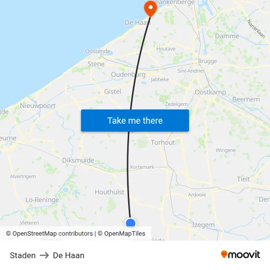 Staden to De Haan map