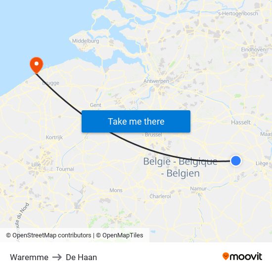 Waremme to De Haan map