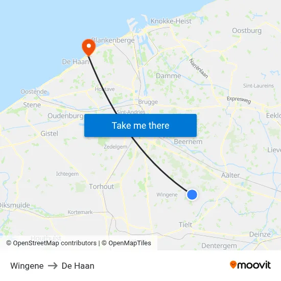 Wingene to De Haan map
