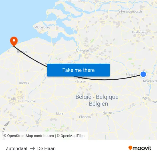 Zutendaal to De Haan map