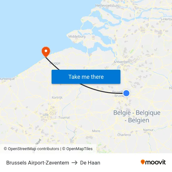 Brussels Airport-Zaventem to De Haan map