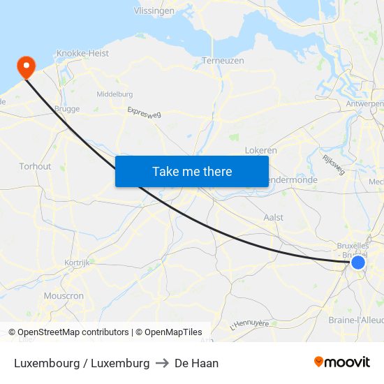Luxembourg / Luxemburg to De Haan map